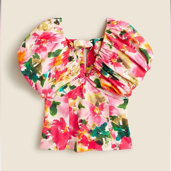 J. Crew colorful Cecily top in floral stretch cotton poplin blend - Picture 2 of 6